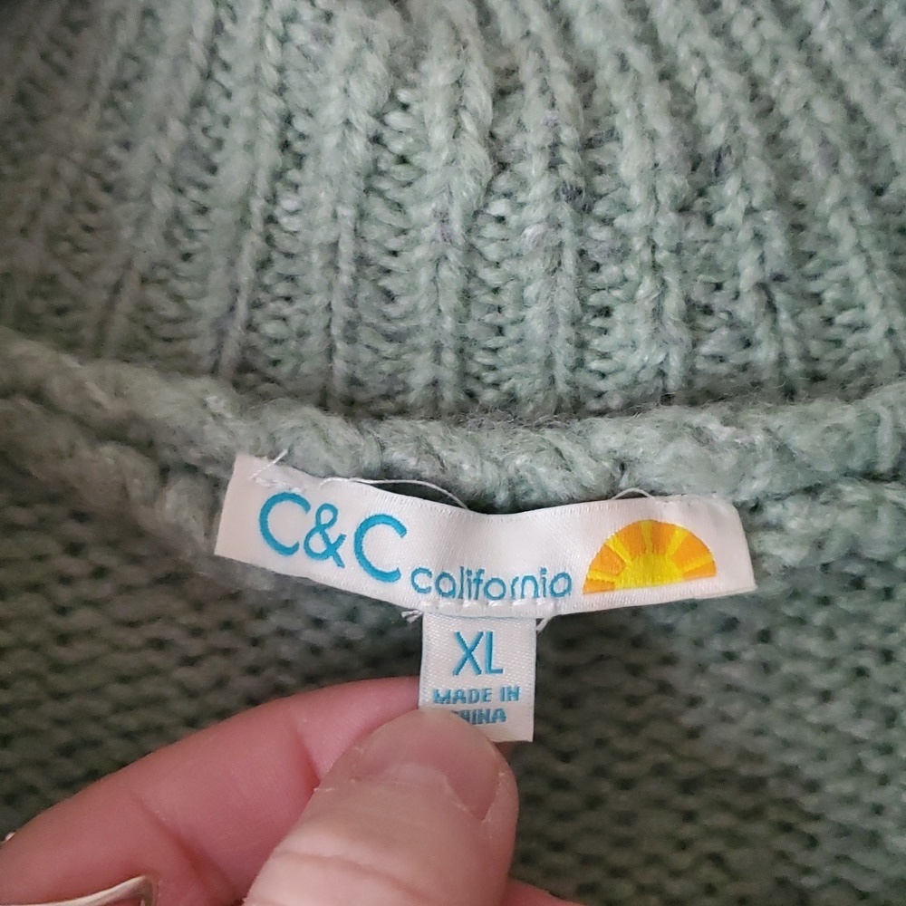 C&C California Chunky Knit Large Lapel Quarter Zip Sweater Size Extra Large - Picture 4 of 8